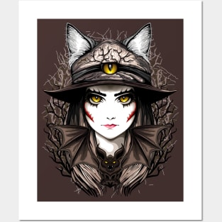 Witch Cat Halloween Creepy Cute Portrait Posters and Art